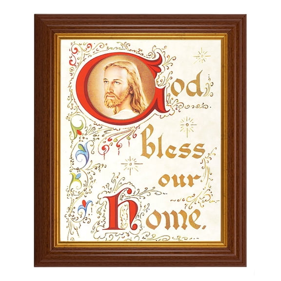 House Blessing Picture Framed Wall Art Decor, Large, Traditional Dark Walnut Fluted Frame with Gold Beaded Lip