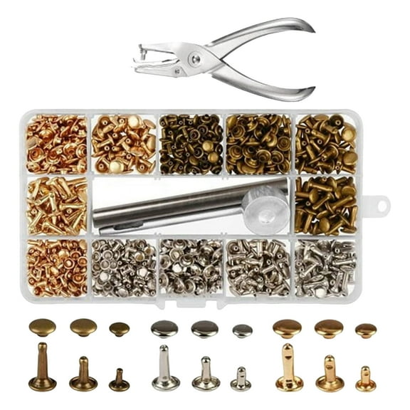 Rivets for Leather,300 Sets Double Cap Rivets 3 Sizes 3 Colors and 4 Fixing Tools DIY Leather Craft Clothes Bags
