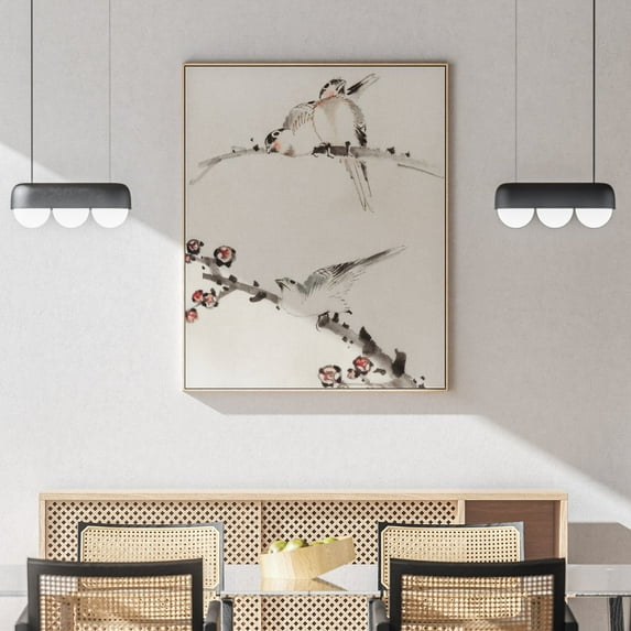 Three Birds Perched on Branches, One with Blossoms 1830 and 1850 | Katsushika Hokusai | Premium Fine Art Print | 19th Century Japanese | Woodblock Printing | Portrait | Architecture