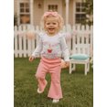 thumbnail image 5 of BemeyourBBs Baby Girl First Birthday Outfit 1st Birthday Clothes Letter Cake Embroidery Long Sleeve Romper with Flare Pants Set and Headband, 5 of 9