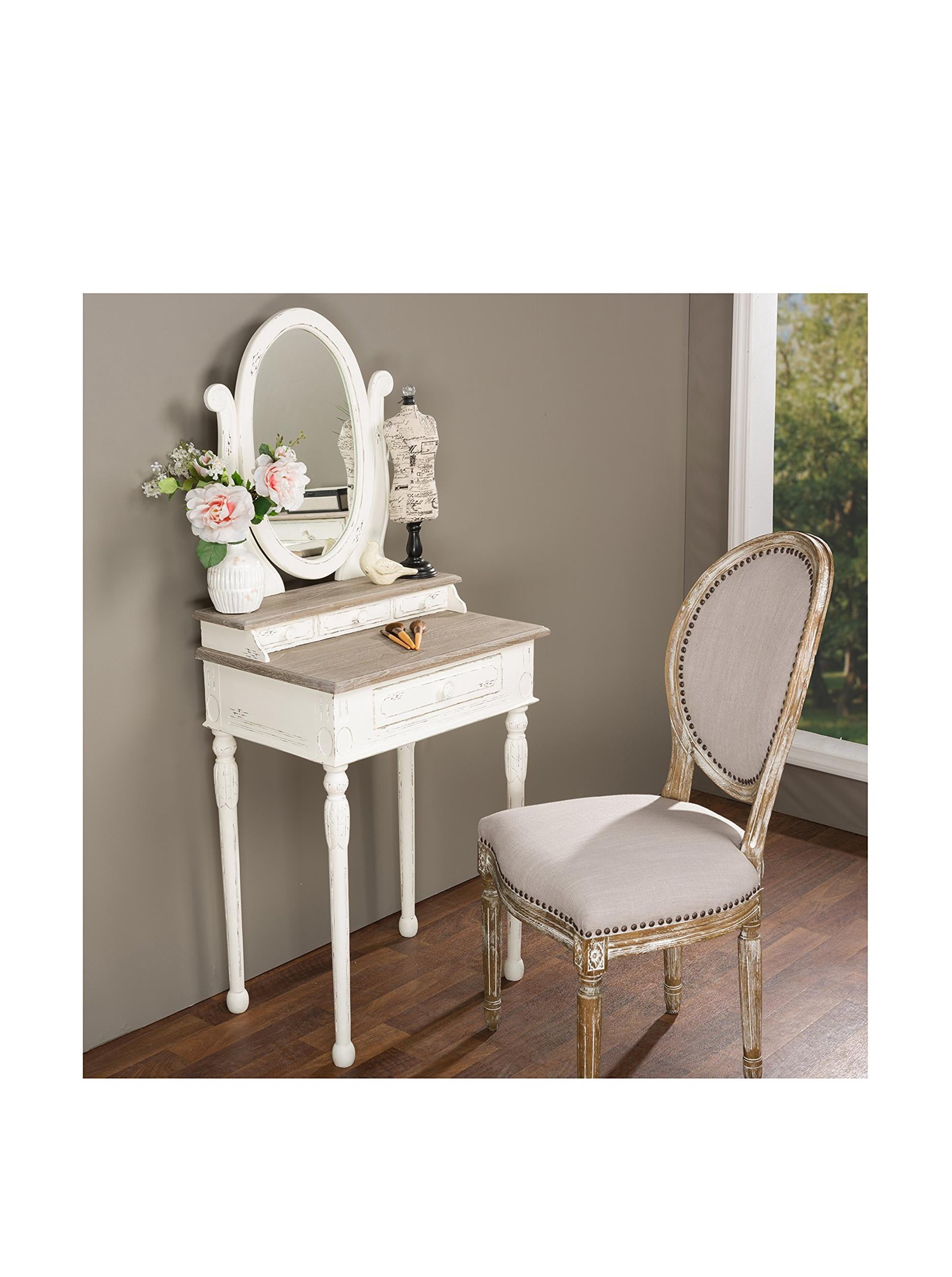 Baxton Studio Anjou Bedroom Vanity Table in White and Natural