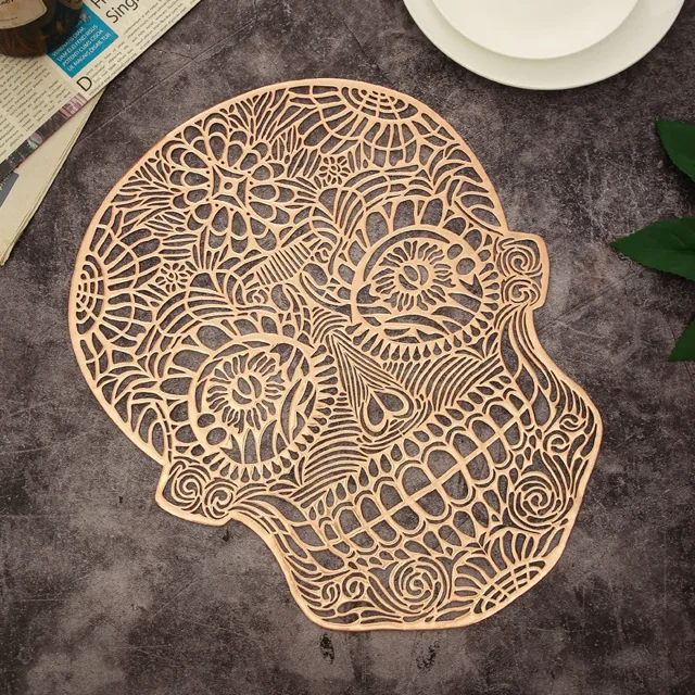 Mantel individual con forma de calavera de PVC hueco para decoración de mesa de comedor de Halloween, tapete creativo personalizado para comida, posavasos antideslizante para taza