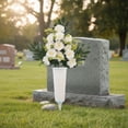 thumbnail image 3 of White Artificial Cemetery Flowers with Vase Spike, Realistic Peony Bouquet, UV Resistant Memorial Grave Decorations, Outdoor Headstone Decor for Sympathy Remembrance, 3 of 5