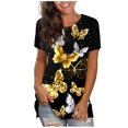 thumbnail image 1 of Blusa de manga corta con estampado digital de mariposa y cuello redondo informal para mujer Pompotops  hkajfhjk459642, 1 of 5