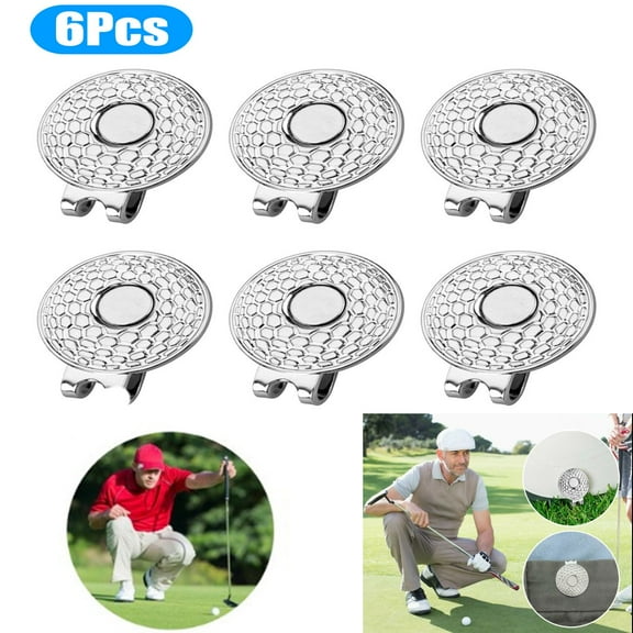 Luxtrada 6 Pcs Magnetic Golf Ball Hat Clip, Golf Ball Marker Golf Professional Golf Traning Accessories For Golf-Bit Standard Marker w/Rhinestone Hole