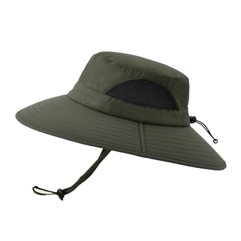 Mnjin Baseball Caps Men Mountaineering Fishing Solid Color Hood Rope Outdoor Shade Foldable Casual Breathable Bucket Hat Beanies for Winter Army Green