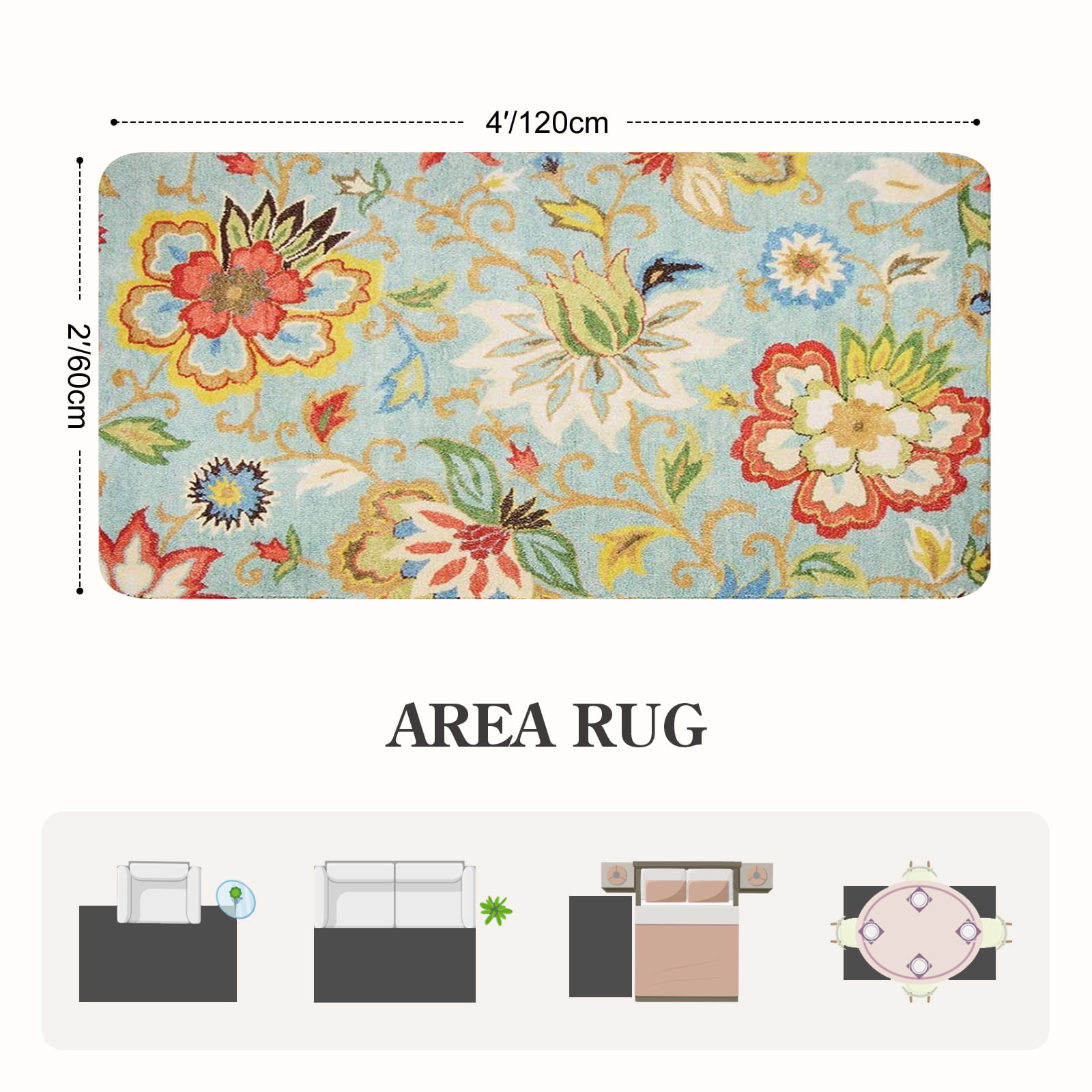 Lahome 2'x4' Collection Floral Runner Rug Non Slip Vintage Hallway Runner Rug, Laundry Throw Rugs and Mats for Laundry Room, Washable Runner Rugs for Kitchen Floor Bedroom Hallway Entryway Area Rugs