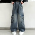 thumbnail image 2 of Otqutp Baggy Cargo Jeans for Teen Girls Y2K Elastic Waist Wide Leg Denim Pants Aesthetic Vintage Jeans with Multi Pockets, 2 of 7