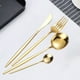 thumbnail image 5 of Set de vajilla de acero inoxidable de 24 piezas | Cuchillo chapado en oro de titanio para cuchillo y cuchara para horquilla | Acabado Moderno de Espejos | Oro Rosa Plata | Caja de regalo, 5 of 7