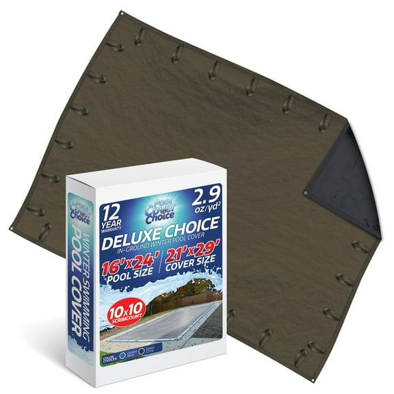 Winter Swimming Pool Cover for 16 ft x 24 ft Inground Rectangular Pool Size, Deluxe Choice Series, Solid Material, Color - Steel Gray, Pool Cover Choice 591624RCHOICE