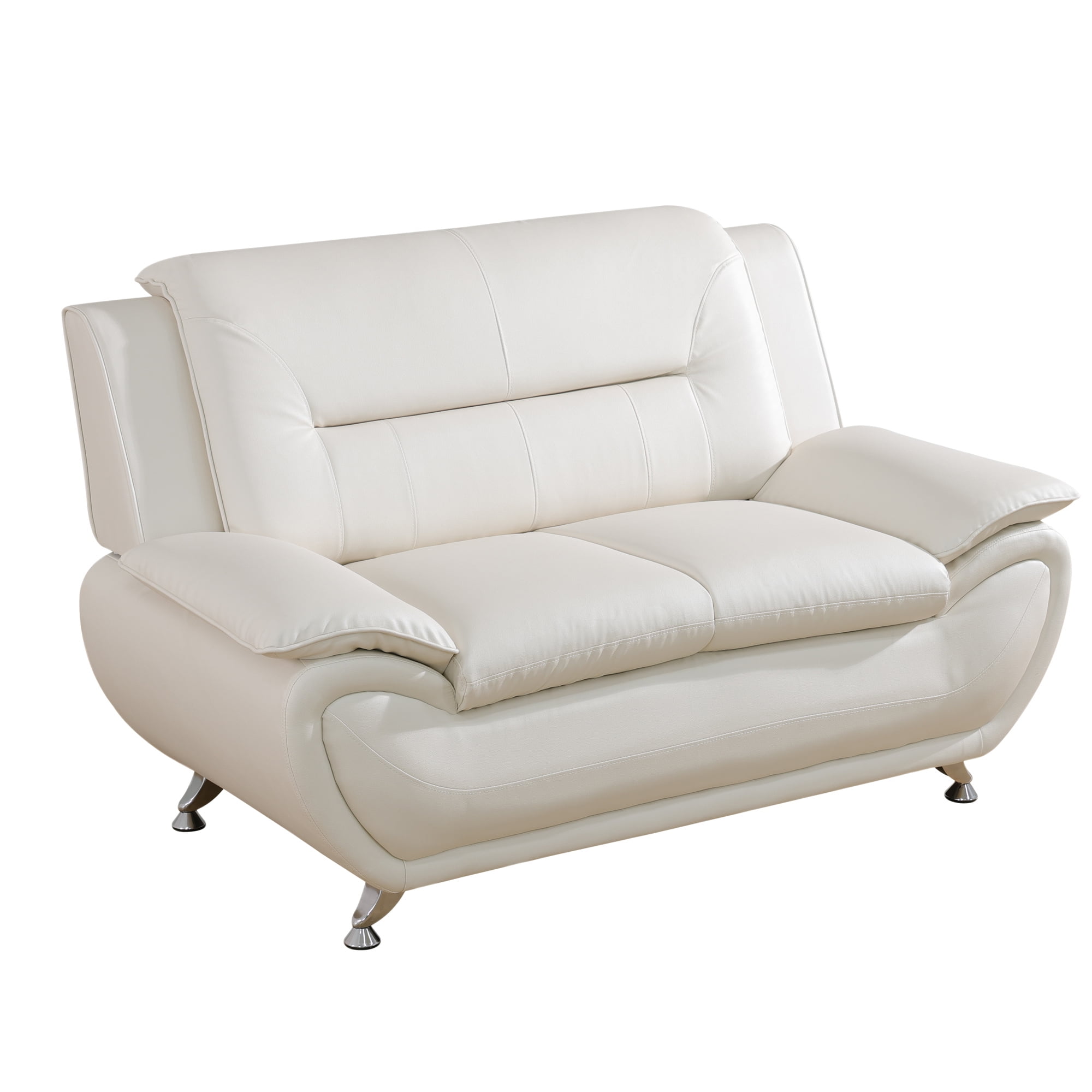 Aukfa 3 Piece Sofa Set - 61" Wide Upholstered Loveseat Couch for Living Room Bedroom, Leather, White