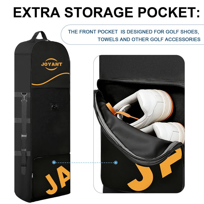 Golf Travel Bag with Wheels for Airlines, Rolling Golf Club Transport Case, Foldable Soft 600D Waterproof Oxford Golf Club Travel Covers with Shoe Pocket Black