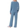 thumbnail image 3 of INSPIRE CHIC Womens Ribbed Knit Pajamas Sets 2 Piece Long Sleeve Top and Pants Sleepwear Pjs Loungewear Outfits S Royal Blue, 3 of 5