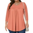 thumbnail image 5 of Fmbrln Womens Plus Size Summer 3/4 Sleeve Tops Fashion Crew Neck Pleated T-Shirts Casual Loose Solid Color Vacation Beach Tees Blouse, 5 of 5