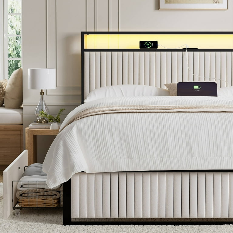 Amazon.com: CIKUNASI Upholstered Queen Size Bed With