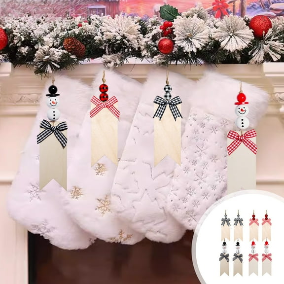 CSSAD Christmas Decorations Indoor 8PCS Christmas Stocking Wooden Tags DIY Unfinished Stocking Signs Farm Xmas Gift Tags Hanging Ornament for Christmas Stocking
