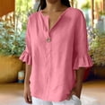 thumbnail image 3 of cocolona Womens Summer Trendy Linen Tops V Neck Ruffle 3/4 Sleeve Button Shirts Dressy Casual Loose Blouses, 3 of 3