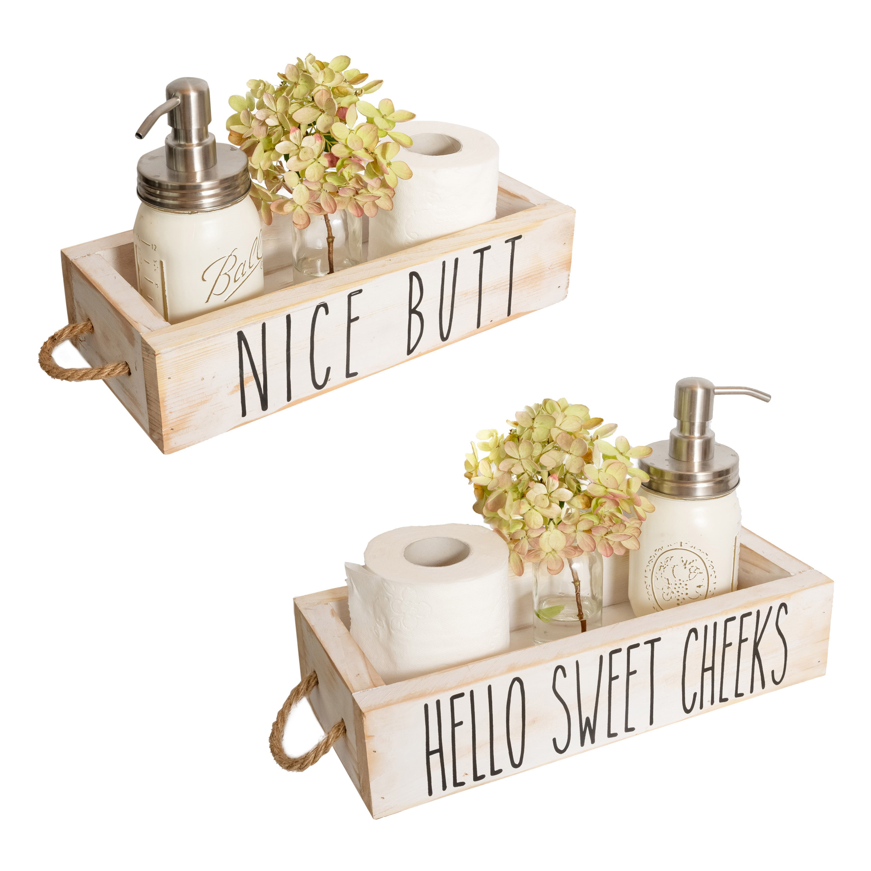 White Ruiuzioong Bathroom Decor Box 2 Sides with Funny Sayings Funny Toilet Paper Holder Perfect for Farmhouse Bathroom Decor Toilet Paper Storage Rustic Bathroom Decor Diaper Organizer 