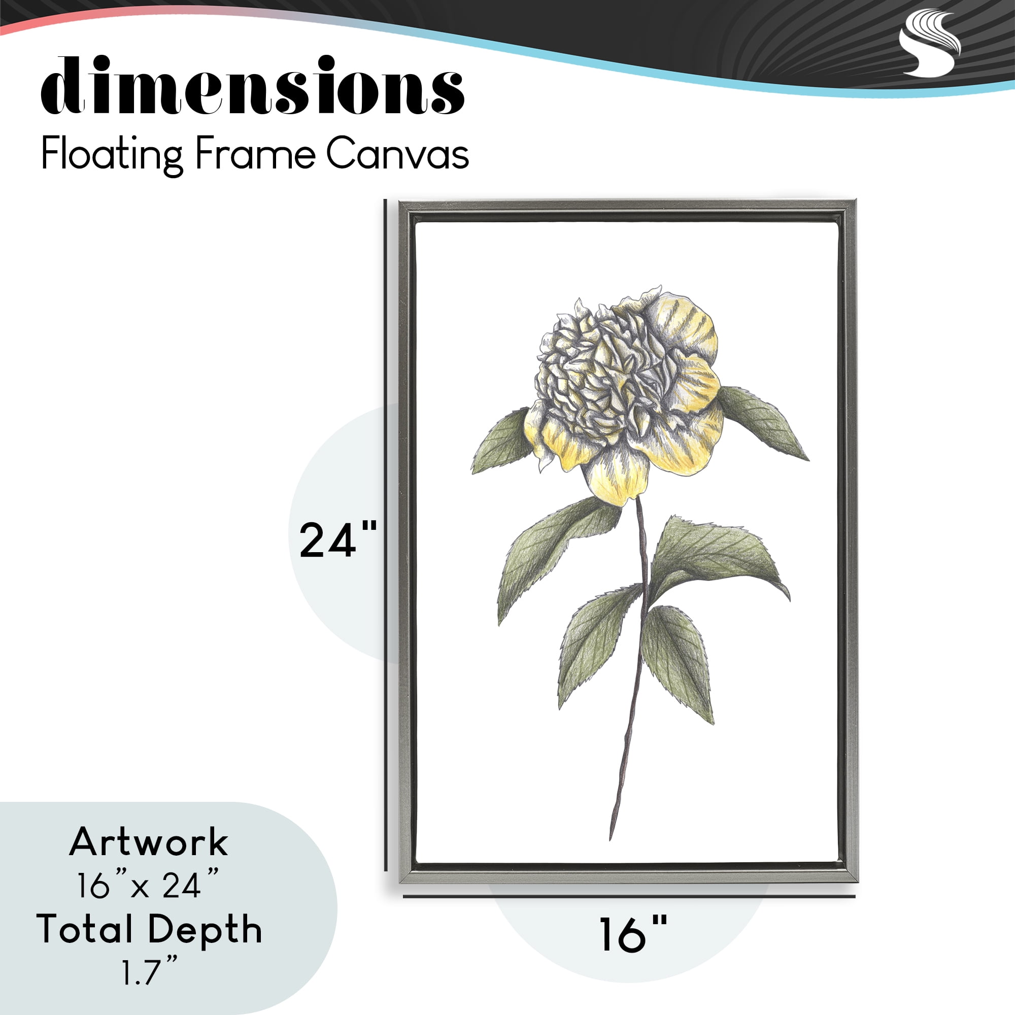 Camellia Flower Illustration Gray Framed Floater Canvas Wall Art, design by Cecilia Battaini