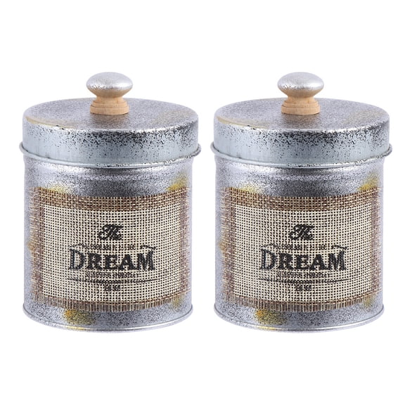 EXHUMKY 2Pcs Tin Canisters with Lids Silver Storage Organizer Retro Design for Kitchen Use
