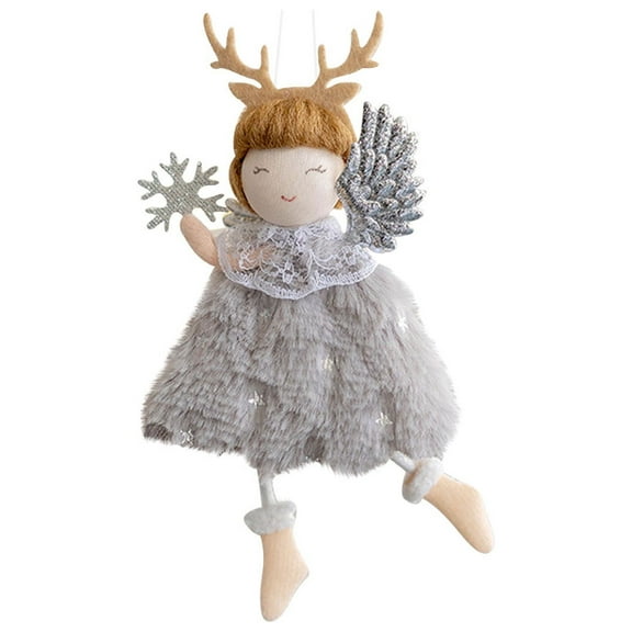Mouliraty Christmas Angel Doll Decoration, Plush Girl with Wing Pendant Doll Baby Pendant, Christmas Tree Hanging Ornaments, Gray