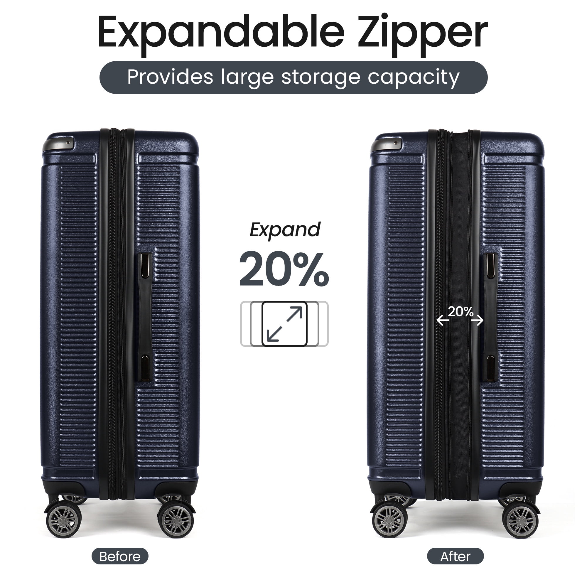 New York Xpress 3-Piece Hardside Luggage Set, Expandable Suitcases with TSA Lock, 20"/26"/30" Carry-on & Checked, Blue - WD577