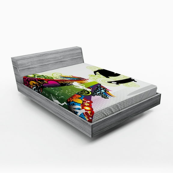 Ambesonne Teenager Fitted Sheet, Scater Boy Colorful, Queen Size, Multicolor