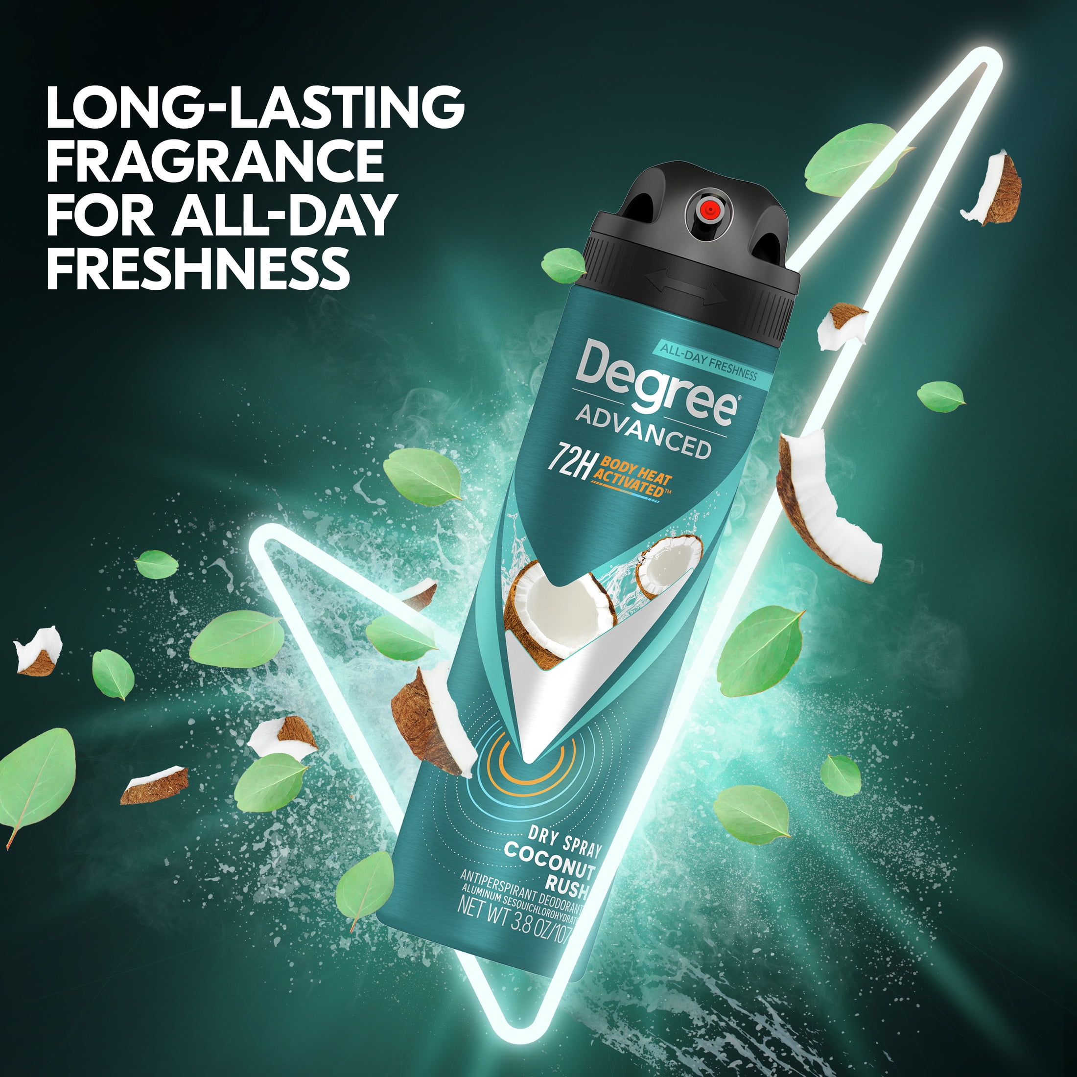Degree Advanced Long Lasting Men's Antiperspirant Deodorant Dry Spray, Coconut Rush, 3.8 oz