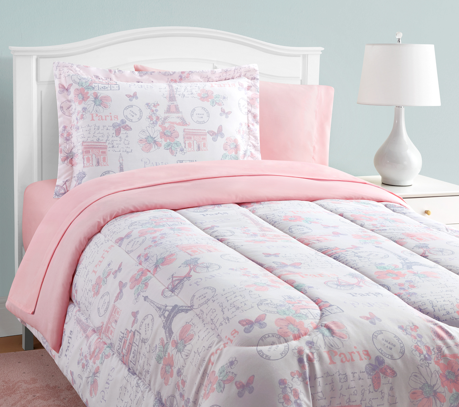 Parisian Petals Pink,11 Pieces BedinaBag Comforter Set Full