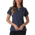 thumbnail image 1 of Blusa impresa de puntos de mujer Inspire Chic para el Día de la Madre y el Día de San Valentín, con cuello en V y mangas cortas, ideal para el trabajo, talla XS, color azul oscuro, 1 of 6