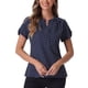 thumbnail image 1 of Blusa de puntos impresa de cuello en V de mujer Inspire Chic, manga corta, top para el trabajo, XS, azul oscuro, 1 of 6