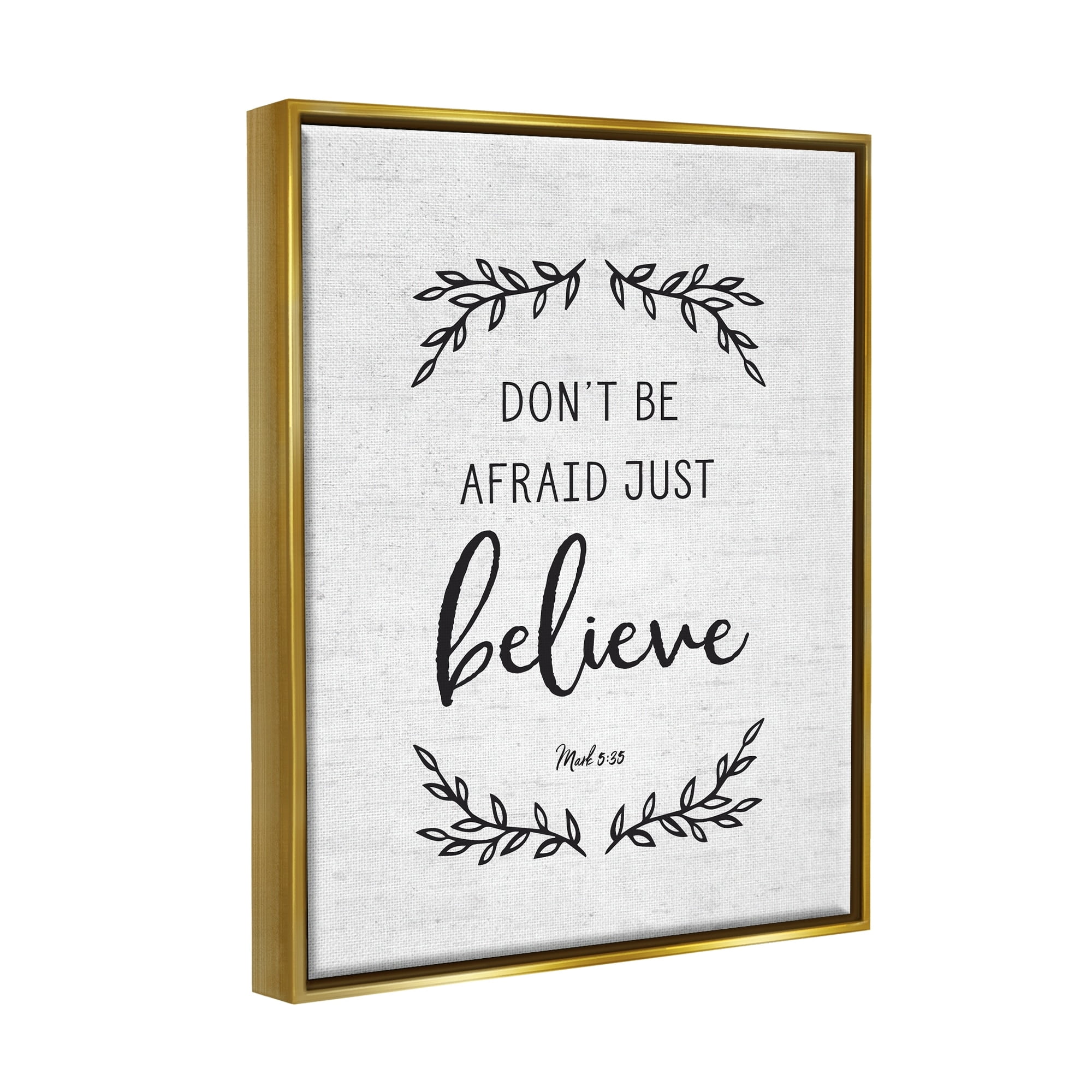 Stupell Industries Encouraging Scripture Verse Quote Casual Leaf Sprigs Graphic Art Metallic Gold Floating Framed Canvas Print Wall Art, Design by Lettered and Lined