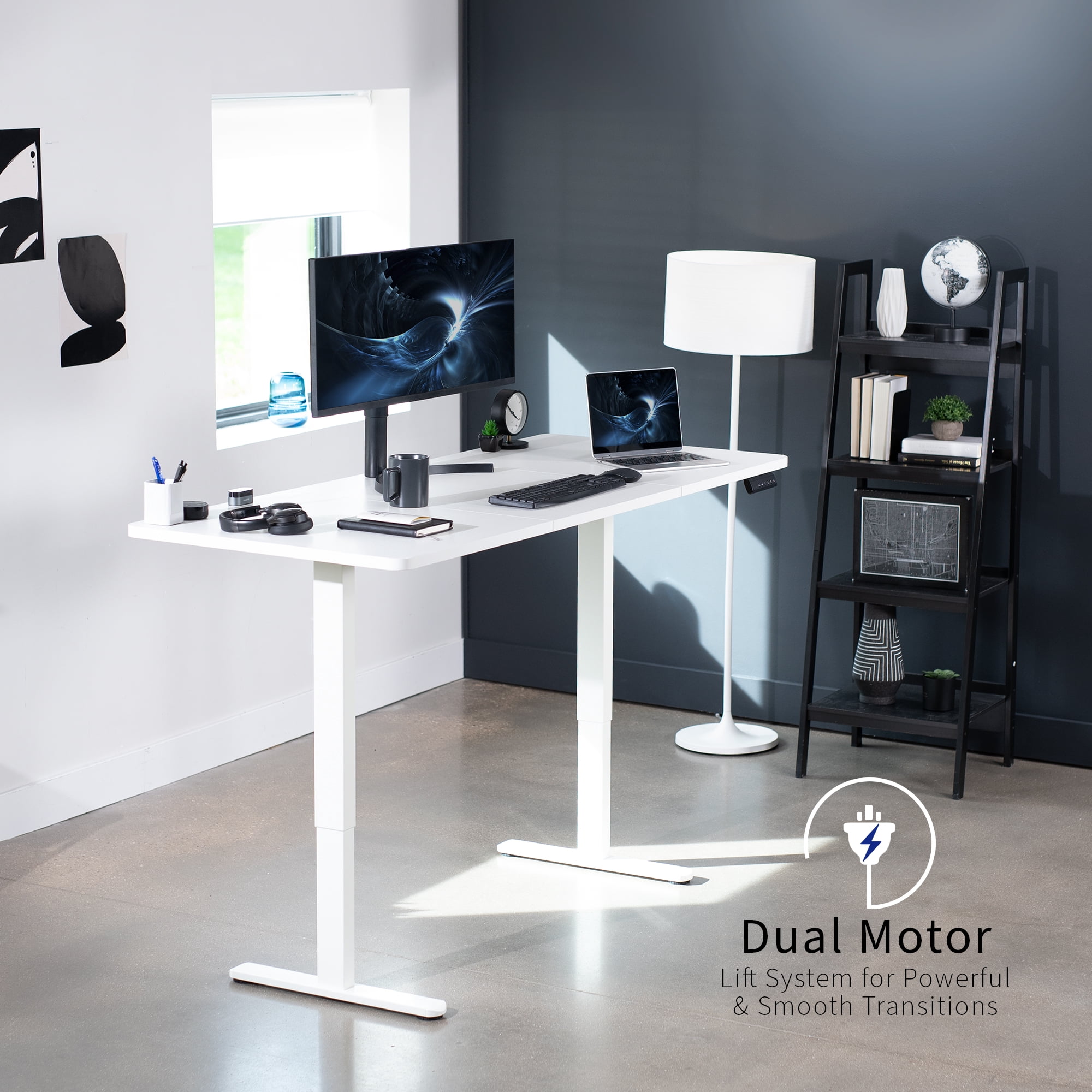 VIVO Electric Dual Motor 71” x 30” Standing Desk, White Top, White Frame