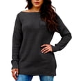 thumbnail image 2 of Women's Winter Loose Versatile One-shoulder Solid Color Mid-length Knitted Sweater for Fall and Winter, Cozy and Chic, Ideal for Seasonal Outfits,Black,Size L, 2 of 6