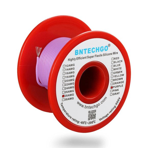Cable de silicona BNTECHGO 28 AWG morado, carrete de 30,5 m