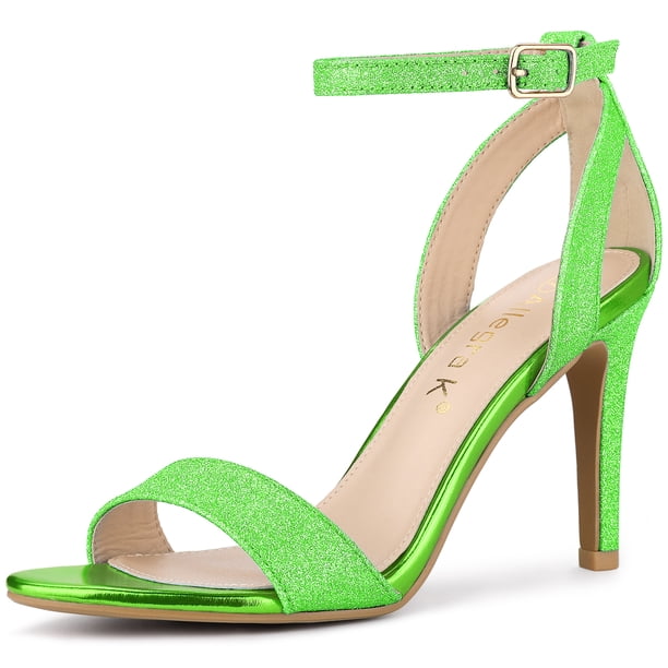 Sandalias Purpurina Tacón De Aguja Correa De Tobillo Para Mujer Verde 36