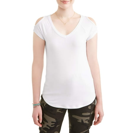 Juniors' V-Neck Cold Shoulder Short Sleeve Tee