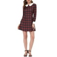 thumbnail image 2 of Allegra K Women's Halloween Costumes Contrast Peter Pan Collar Long Sleeve A-Line Plaid Dress, 2 of 5