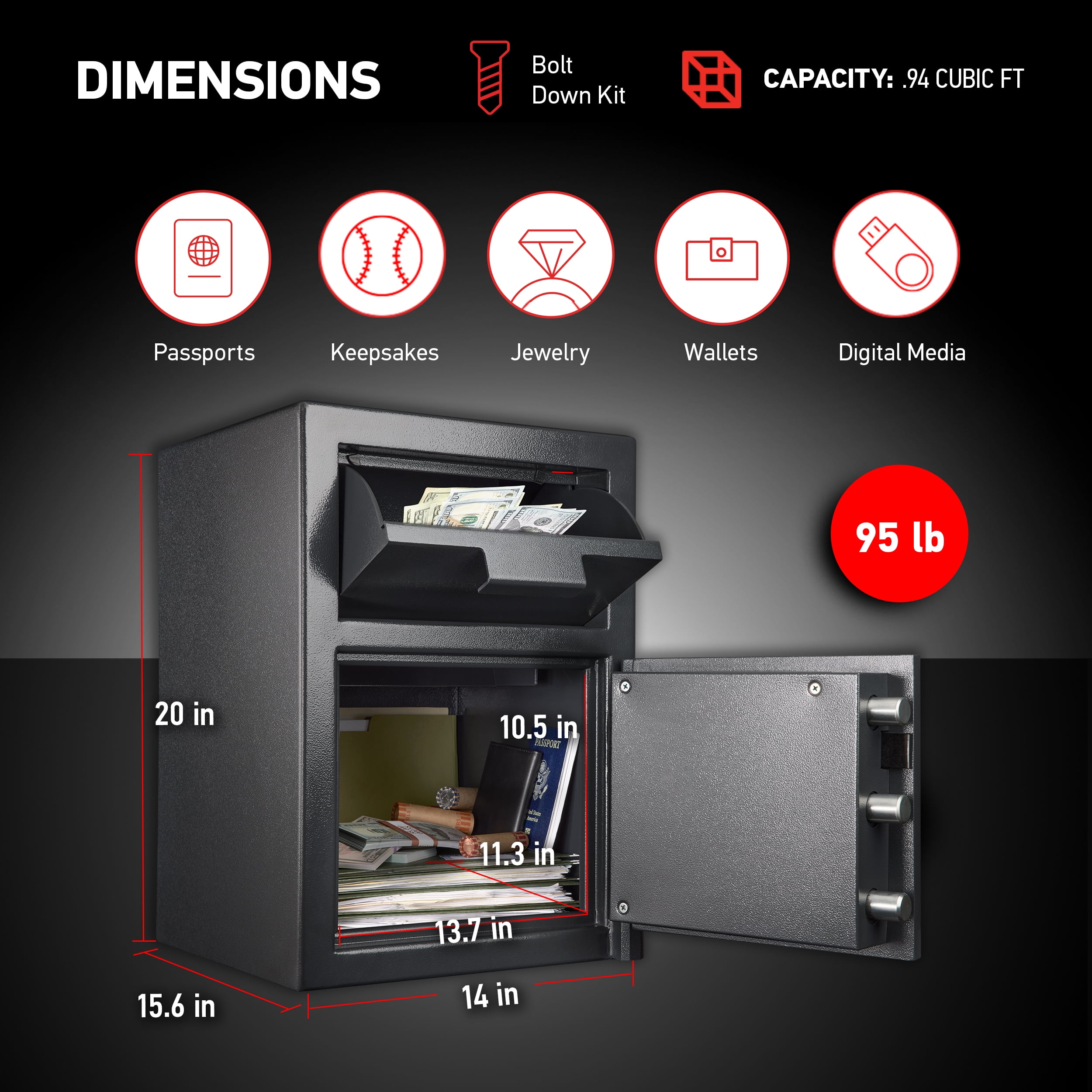 Sentry Safe Large Digital Safety Deposit Box, 0.94 ft3, 14w x 15 3