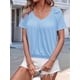 thumbnail image 5 of Camisetas Casuales de Verano para Mujer, Camisetas de Corta con Cuello en V, Camisetas Azul S, 5 of 7