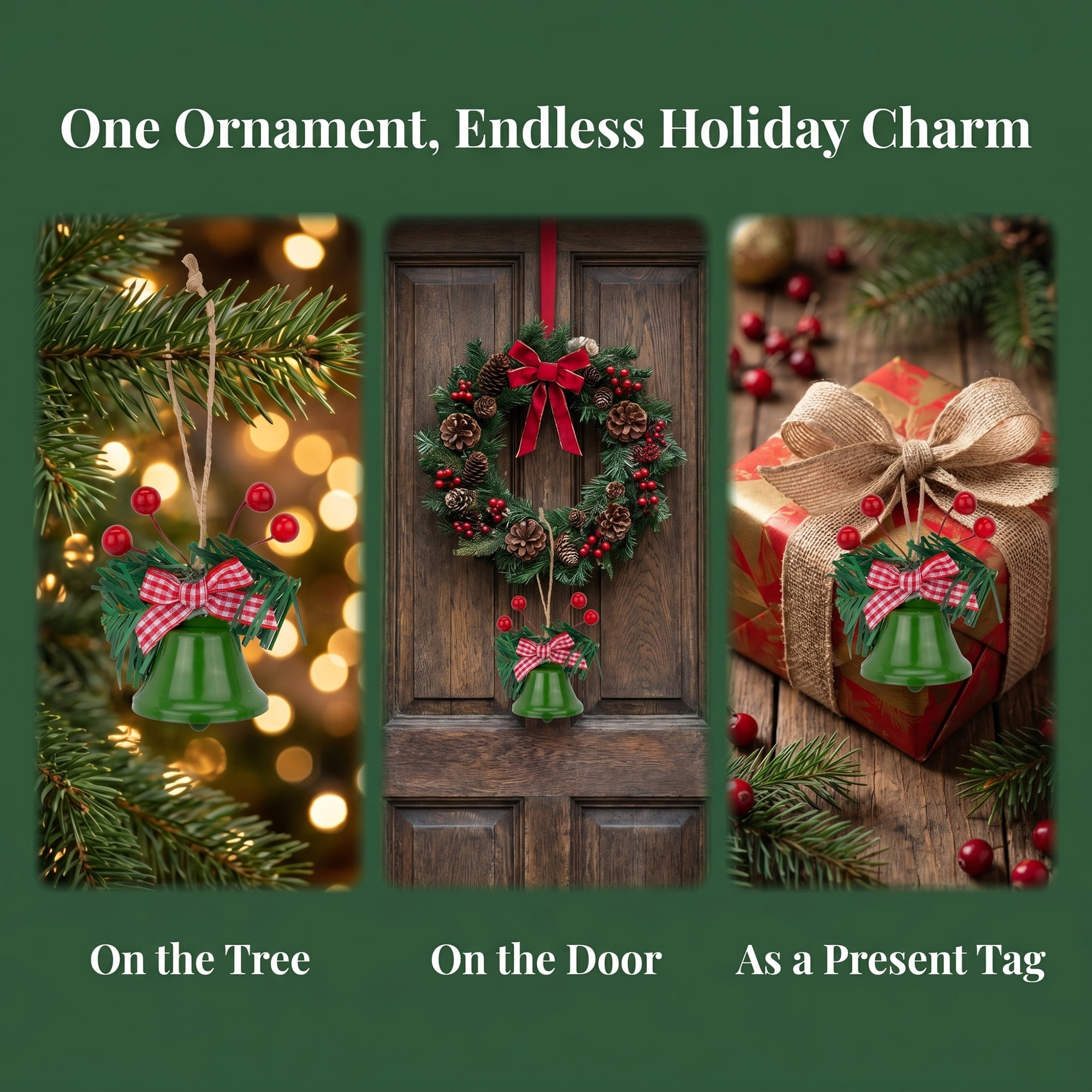Unique Bargains 10Pcs Christmas Ornaments Rustic Iron Bells Green 1.8"L x 1.8"W x 5.3"H