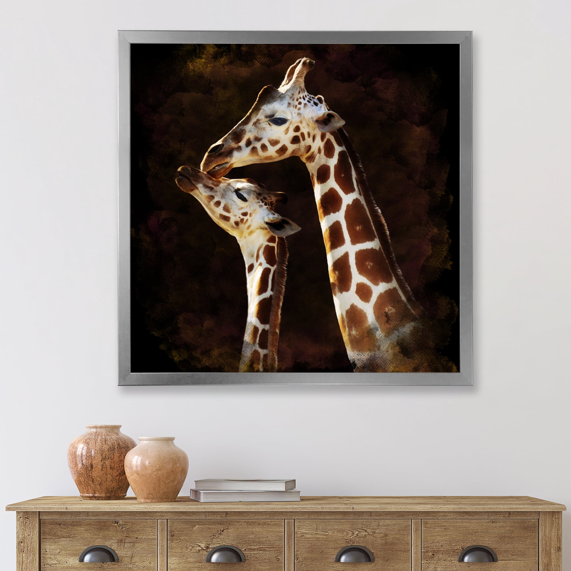 Designart 'Close UP Of Two Giraffes Kissing I' Farmhouse Framed Art Print