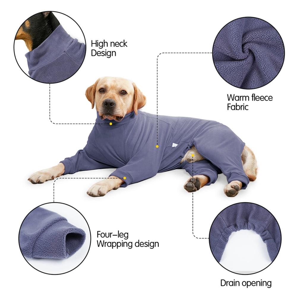 Monfince Dog Fleece Pajamas for Small Medium Large Dogs, Winter Warm Jumpsuit for Boy Girl Dogs, Christmas Party Combed Cotton Pjs Gray S-3XL
