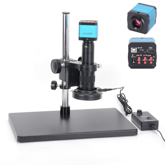 Hayear 34MP HDMI 1080P HD USB Digital Industry Video Inspection Microscope Camera Kit With 180X C-mount Lens ,60LED Ring Light,Big Boom Stand,Compatible Windows/Mac/Linux