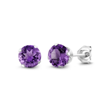Charoite Gem - 1.00 Ct Round 5mm Purple Amethyst Gemstone 925 Sterling Silver Stud Earrings