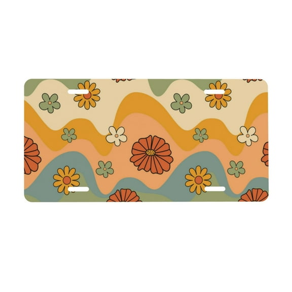 Smoaffly License Plate,70s Retro Floral Decorative Car Front,Metal Car Plate,License Plate,Vanity Tag,Aluminum Noverlty License Plate for Men/Women/Boy/Girls Car 6×12 Inch