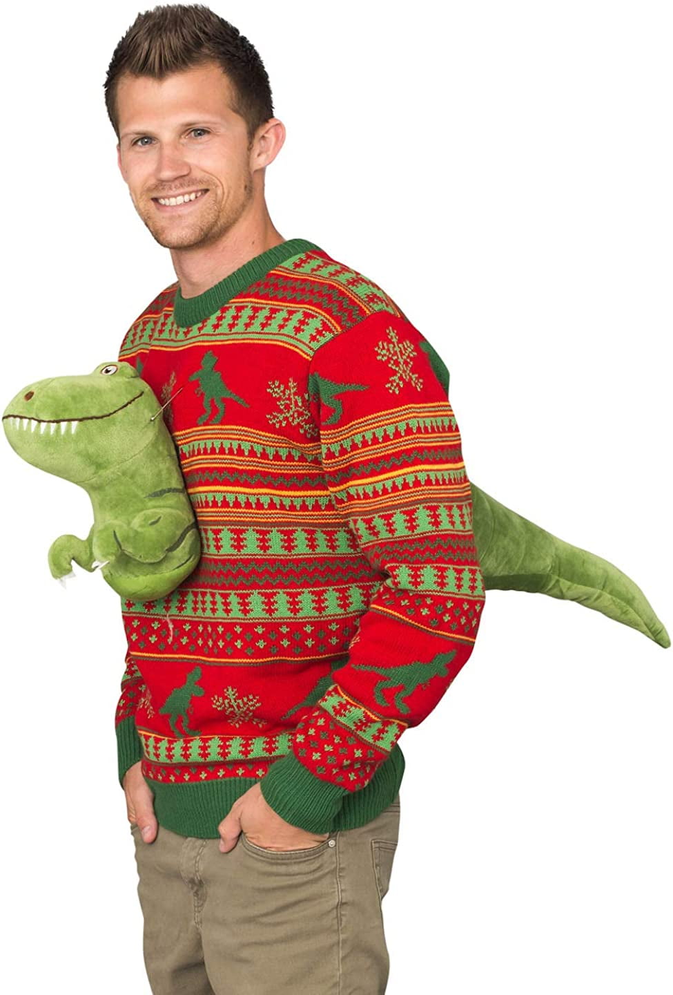 Tree Rex Light Up T Rex Adult Ugly Christmas Sweater 3X Large