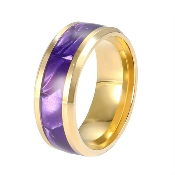 PAMTIER Men's Women's Stainless Steel 8MM Personalized Purple Plain Wedding Band Ring Gold Size 10