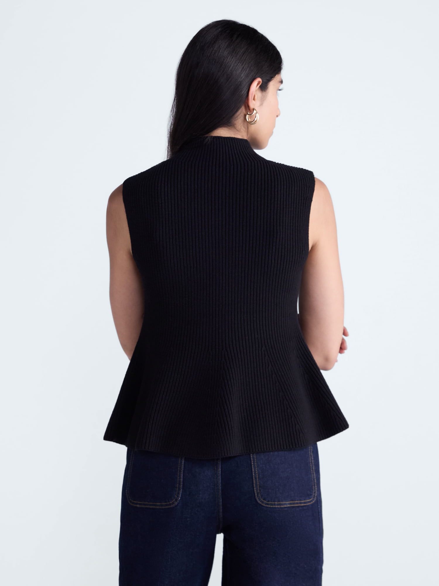 Scoop Women's and Women's Plus Sleeveless Mock Neck Peplum Sweater Tank, Sizes XS-4X