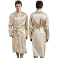 thumbnail image 3 of FLMEI Mens Satin Silk Robe Long Sleeve Kimono Bathrobe Male Soft Night-Robe Solid Colour Sleepwear Spring Fall Long Pajamas for Men S- XXL, 3 of 9